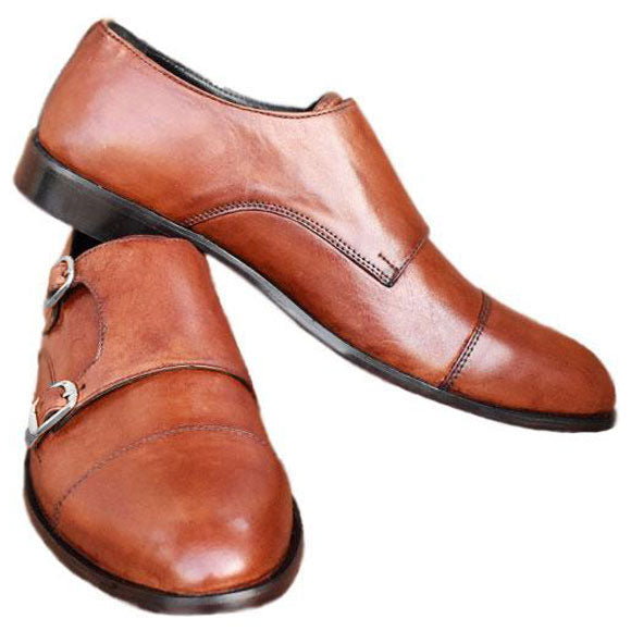 Johny Weber Handmade Brown Leather Double Monk-Strap Shoes