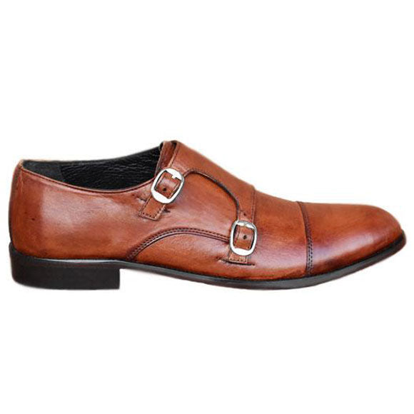 Johny Weber Handmade Brown Leather Double Monk-Strap Shoes