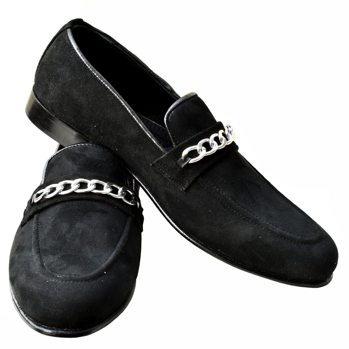 Johny Weber Handmade Crafted Black Suede Chain Loafers