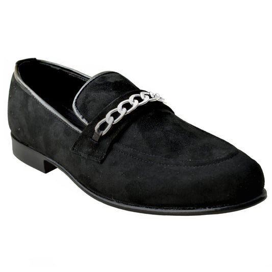 Johny Weber Handmade Crafted Black Suede Chain Loafers