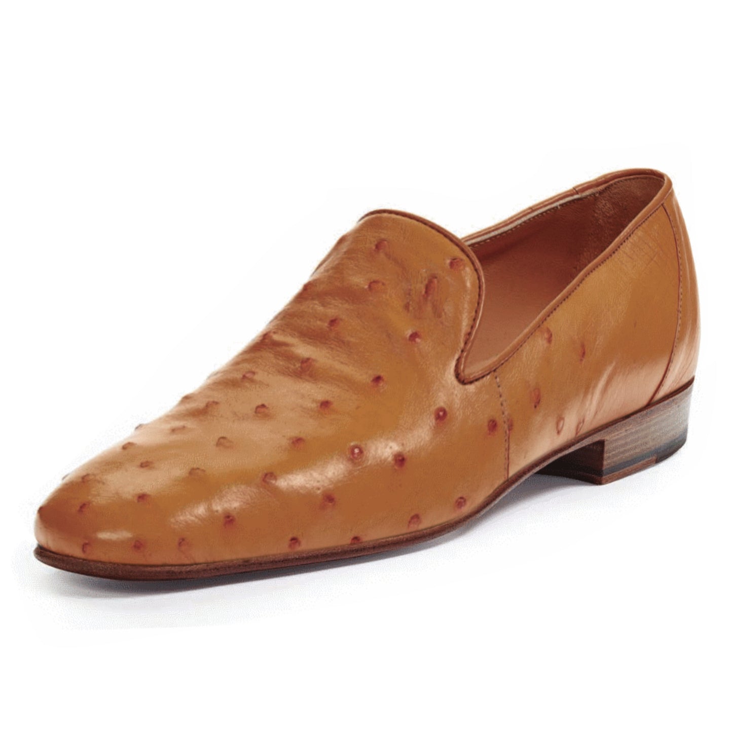 Johny Weber Handmade Tan Ostrich Leather Loafers