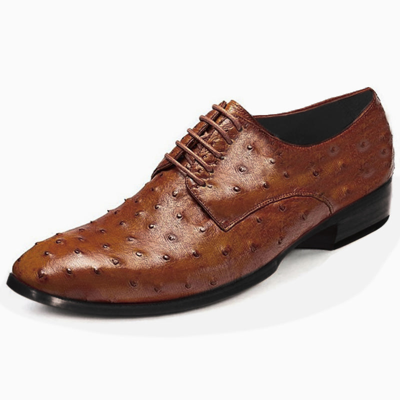 Johny Weber Handmade Oxfords In Brown Ostrich Leather