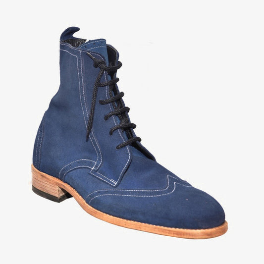 Johny Weber Handmade Blue Suede Leather Long Boots