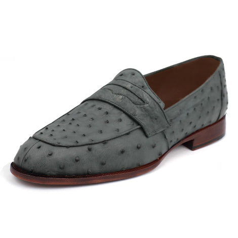 Johny Weber Handmade Loafers In Gray Ostrich Leather - Johny Weber