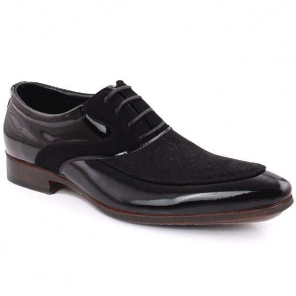 Johny Weber Handmade Black Plain And Suede Leather Oxford Shoes - Johny Weber