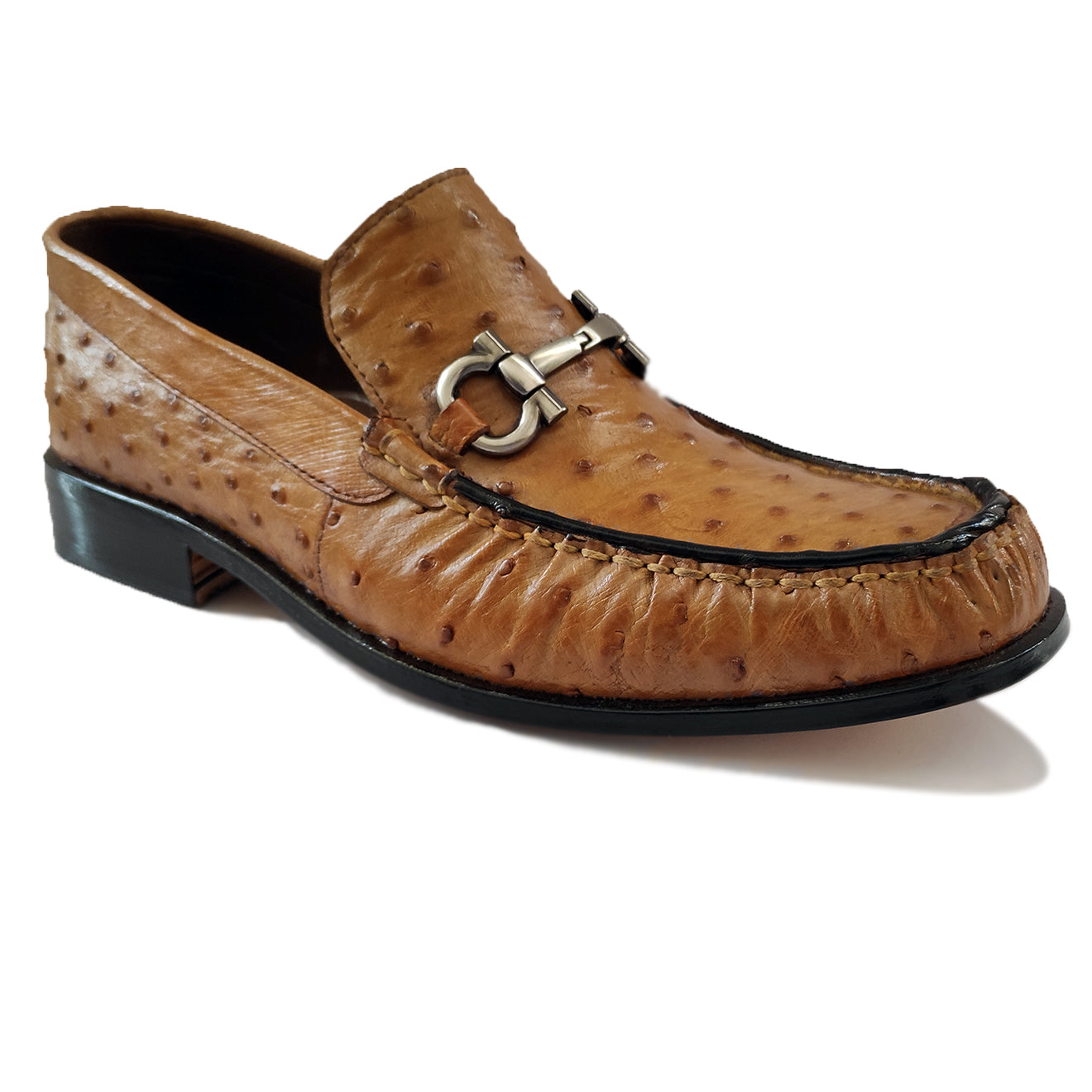 Johny Weber Handmade Gold Brown Ostrich Leather Loafers