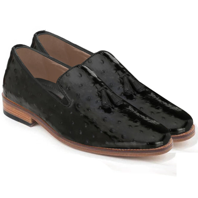 Johny Weber Handmade Loafers In Black Ostrich Leather - Johny Weber