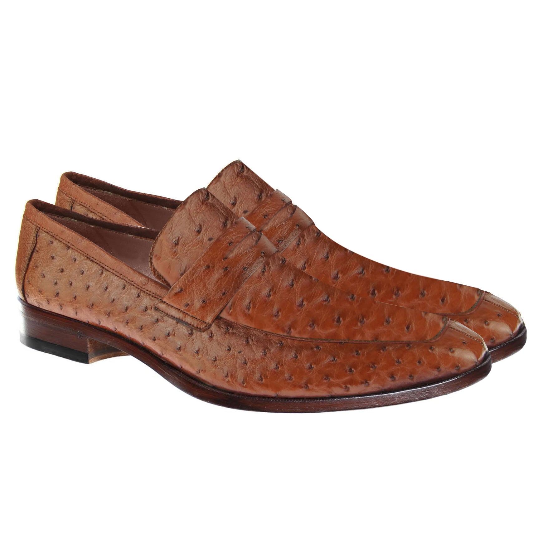 Johny Weber Handmade Loafers In Brown  Ostrich Leather - Johny Weber