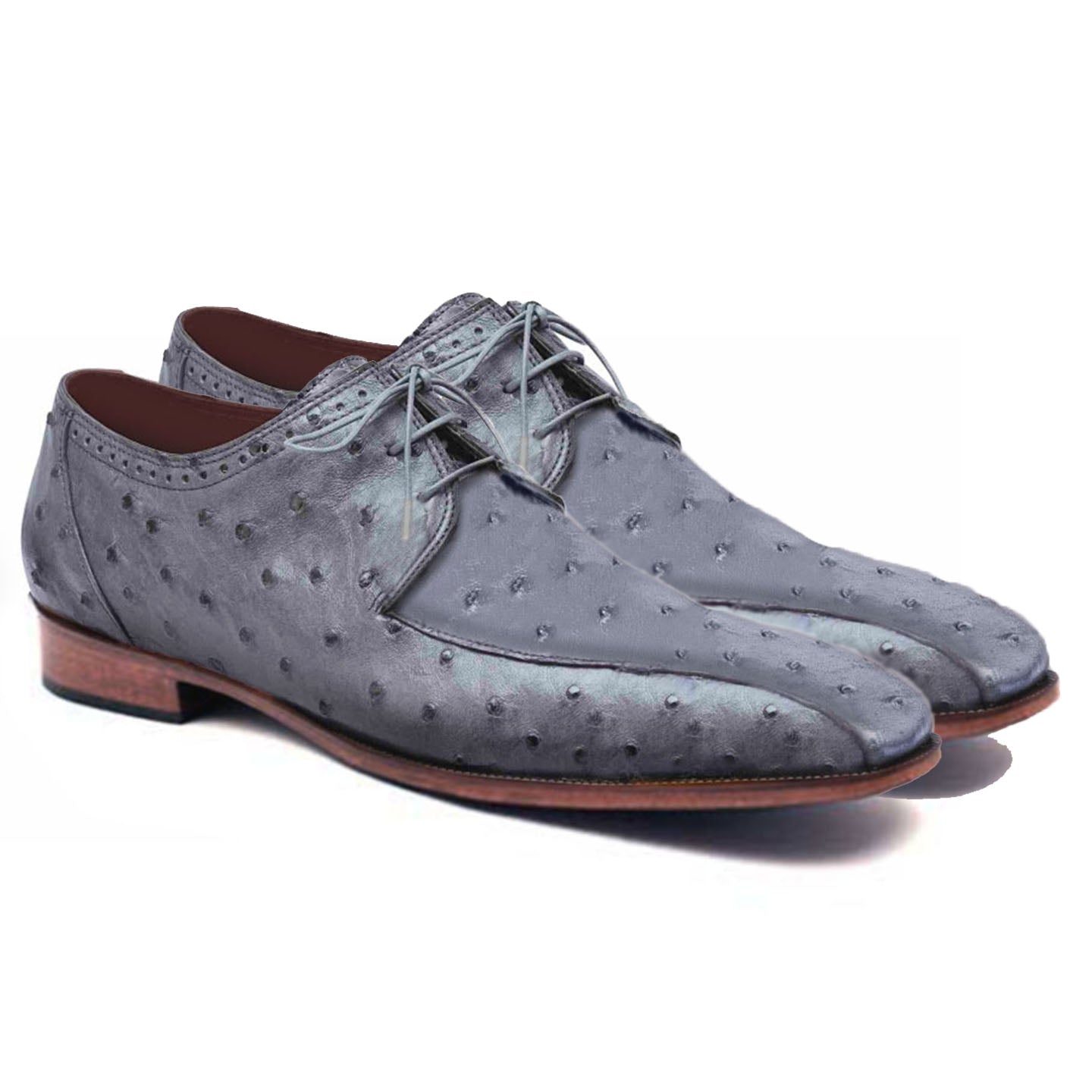 Johny Weber Handmade Grey Ostrich Leather Oxford Shoes