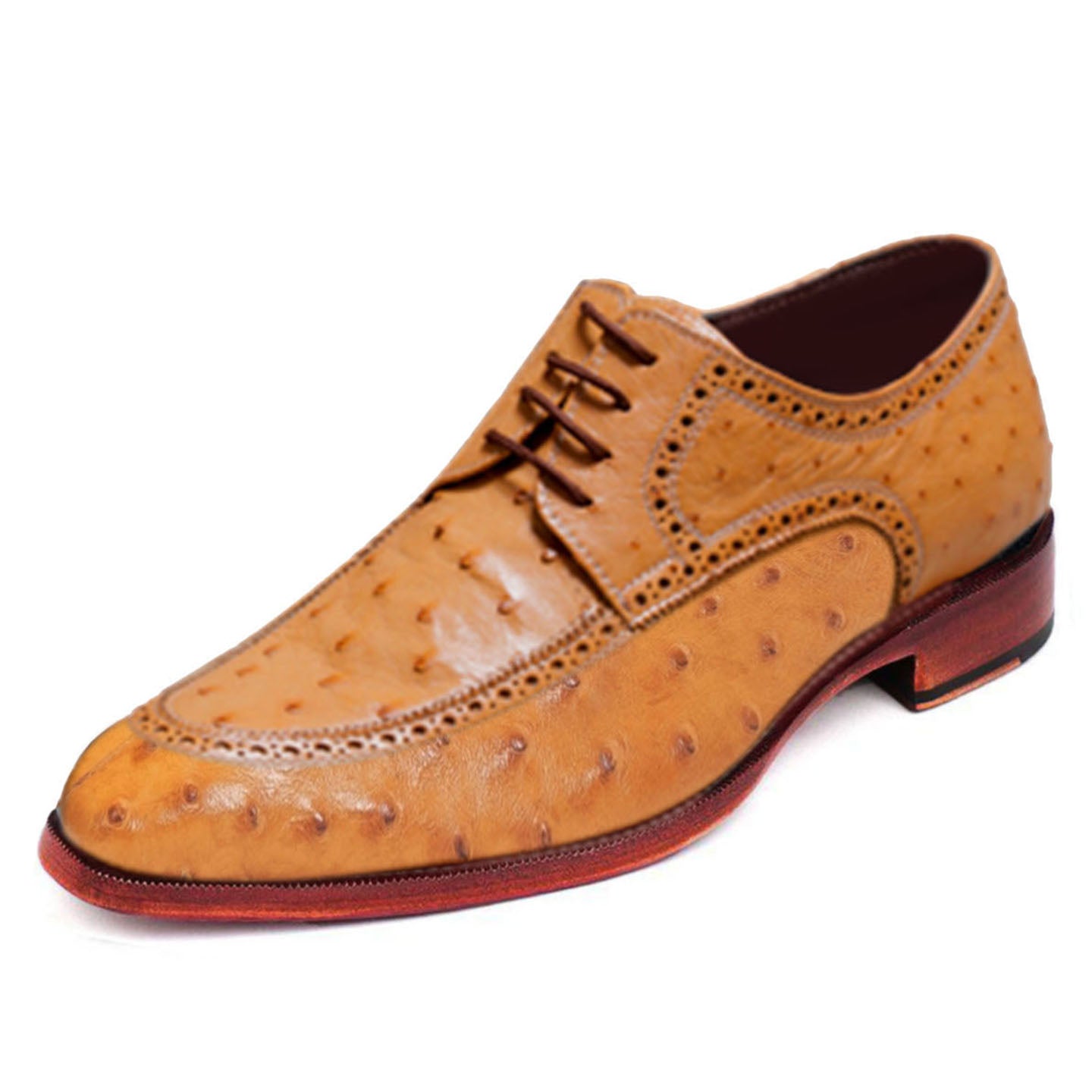 Johny Weber Handmade Tan Ostrich Leather Oxford Shoes