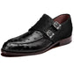 Johny Weber Handmade Black Double Monk Strap Ostrich Leather Shoes