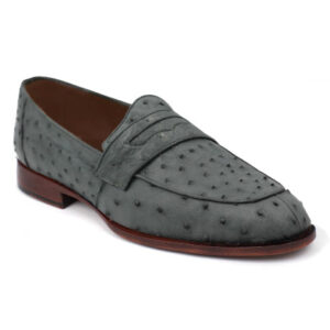 Johny Weber Handmade Loafers In Gray Ostrich Leather - Johny Weber