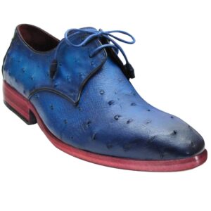 Johny Weber Handmade Oxfords In Blue Ostrich Leather - Johny Weber