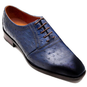 Johny Weber Handmade Oxfords In Blue Ostrich Leather - Johny Weber
