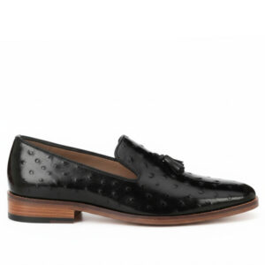 Johny Weber Handcrafted Loafers In Black Ostrich Leather