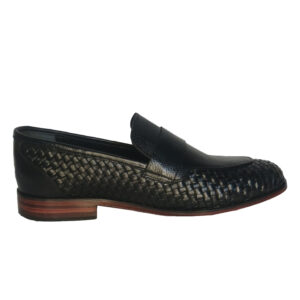 Johny Weber Handcrafted Men’s Loafer Shoes in Mild Black and Knitted Leather