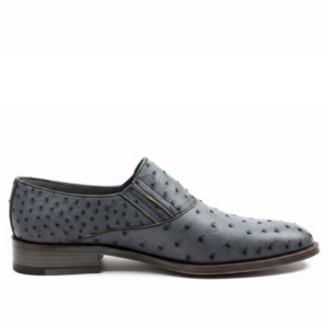 Johny Weber Handcrafted Grey Ostrich Leather Loafer Shoes