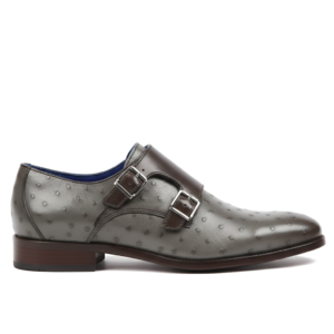 Johny Weber Handcrafted Grey Ostrich Leather Double Monk strap Loafer