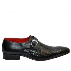 Johny Weber Handcrafted Black Knitted Monkstrap Cobra Shoes