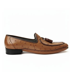 Johny Weber Handcrafted Brown Ostrich Leather Fold Sole Shoes