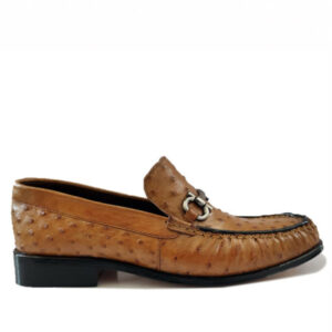 Johny Weber Handcrafted Gold Brown Ostrich Leather Loafers