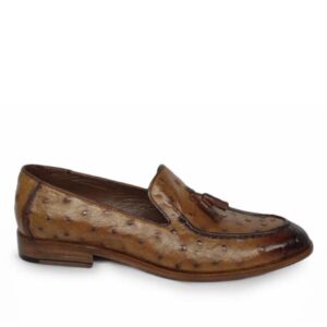 Johny Weber Handcrafted Brown Tan Ostrich Leather Loafers