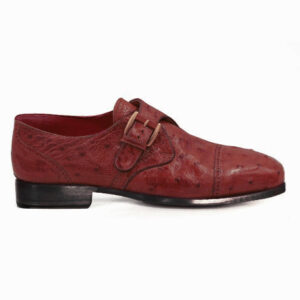 Johny Weber Handmade Red Monk Strap In Original Ostrich Leather