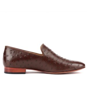 Johny Weber Handcrafted Loafers In Original Brown Ostrich Leather
