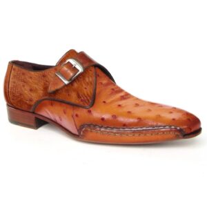 Johny Weber Handmade Brown Ostrich Leather Single Monk Shoes