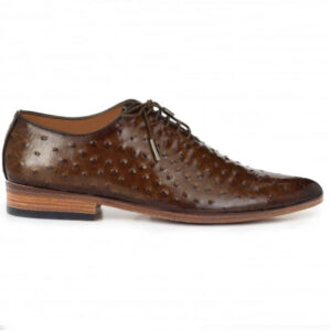 Johny Weber Handmade Oxfords In Dark Brown Ostrich Leather