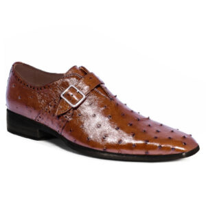 Johny Weber Handcrafted Monk Strap In Brown Ostrich Leather